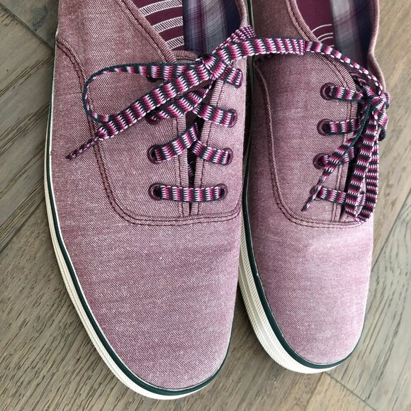 Keds Canvas Lace Up Denim Sneakers Prpl Pink w Teal Trim + Striped Laces Sz 9.5 - Picture 9 of 12